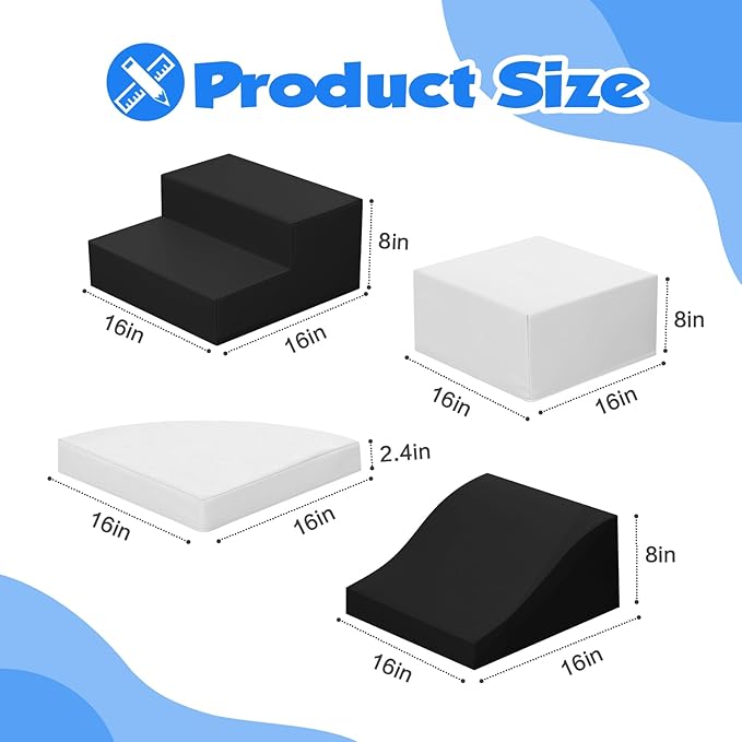 4-Piece Soft PU Leather Toddlers Climbing Toys, Baby Foam Climbing Blocks for Toddlers 3, Indoor Climb and Crawl Activity Play Set, Foam Play Gym Climbing Structures (Black and White)