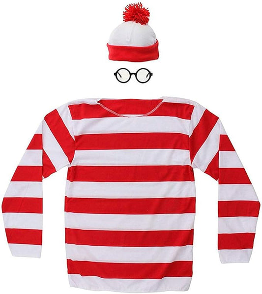 Red&White Stripes Cosplay Costume,Halloween Costumes,Funny Sweatshirt Outfit Glasses Suits…