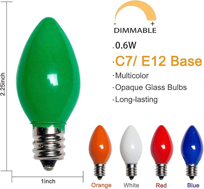 Abeja C7 LED Multicolor Christmas Lights, 25Ft Outdoor Christmas String Lights with 27 Shatterproof Bulbs, Green Wire Vintage Decor for Xmas Tree, Patio, Roofline, Garden, Party Indoor Outdoor