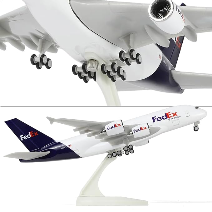 1/240 Compatible for FedEx A380 Airplane Model Kits (30cm L) for Airbus A380 Resin Plane Model with Display Stand for Adult Aviation Gift or Display Decoration