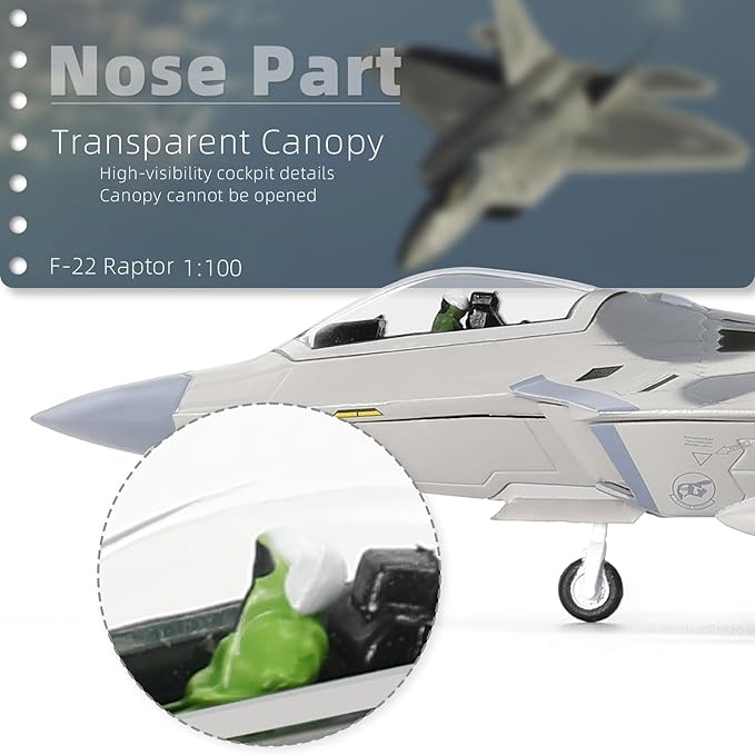 F-22 Raptor 1/100 Scale Diecast Metal Fighter Jet Model Stealth Combat Airplane Air Force Aircraft Alloy Model with Stand for Adult Military Collections or Gift (FF 03046)