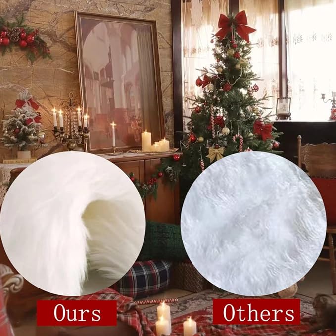 Christmas Tree Skirt, 60 inches Snow White Tree Skirt Decoration for Xmas Faux Rabbit Fur