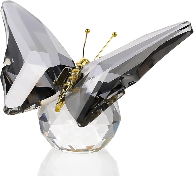 Movdyka Crystal Butterfly Decor Figurines for Mom Women, Grey Glass Butterfly Craft Desk Office Dcorations Table Centerpieces, Animal Ornaments Paperweight