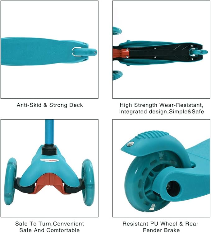 ChromeWheels Scooter for Kids, Deluxe 3 Wheel Scooter for Toddlers 4 Adjustable Height Glider with Kick Scooters, Lean to Steer with LED Flashing Light for Ages 3-6 Girls Boys