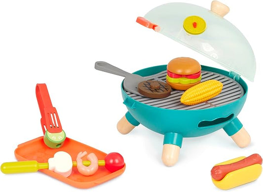 B. toys- Mini Chef - BBQ Grill Playset- Pretend Play BBQ Grill Play Set – Toy Grill & Play Food – Barbecue Role-Play Set for Kids- 3 Years + (16 Pcs)