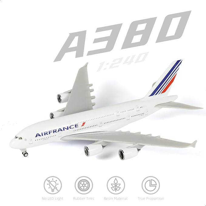 1/240 Compatible for Air France A380 Airplane Model Kit (30cm L) for Airbus A380 Resin Plane Model with Display Stand for Adult Aviation Gift or Display Decoration