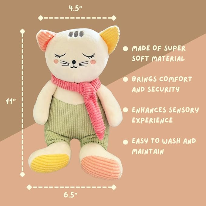Soft and Cute Corduroy Lucy Cat Stuffed Animal Plush Toy, Adorable Gift for Toddlers and Kids 14 Inches Pink