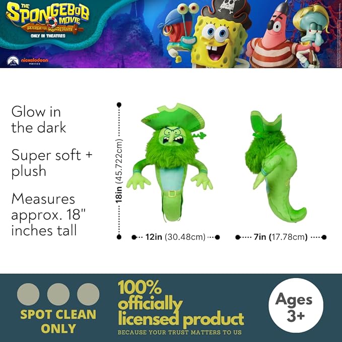 Spongebob Squarepants The Flying Dutchman Kids Plush Cuddle Pillow, Glow in The Dark, Super Soft & Cozy, (Officially Licensed Product) by Franco