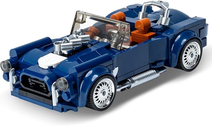 PB8818 1:32 Blue Convertible Sports Car Buliding Blocks Set, 317 Pieces Racing Toy Model Container Display Box, Clamping Blocks Car STEM Gift for Adults