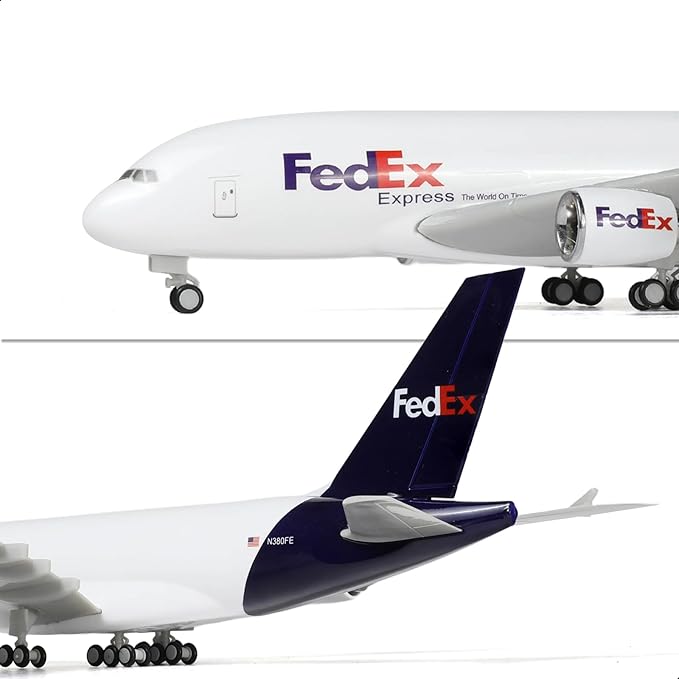 1/240 Compatible for FedEx A380 Airplane Model Kits (30cm L) for Airbus A380 Resin Plane Model with Display Stand for Adult Aviation Gift or Display Decoration
