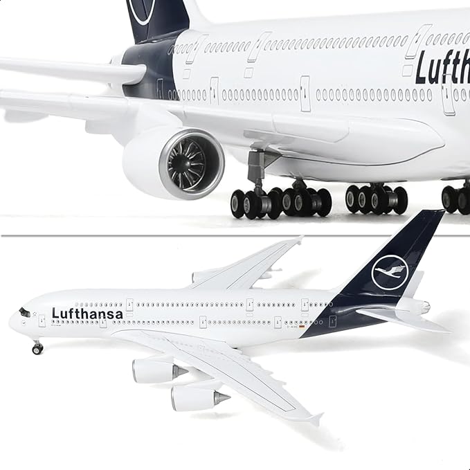 1/200 Germany A380 Model Plane Diecast Airbus A380 Model Airplane with Stand (14 in-L) Pre-Built Model kit for Adult -Aviation Creative Gifts, Tabletop Collection Display
