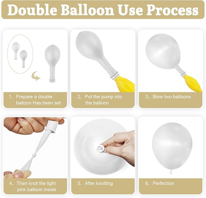 Pearl White Double-Stuffed Balloons Arch Garland Kit, 60 Pack 18/12/10/5 Inch Different Size Standard White Pearl Balloons for Wedding Bridal Shower Anniversary Birthday Engagement Decor