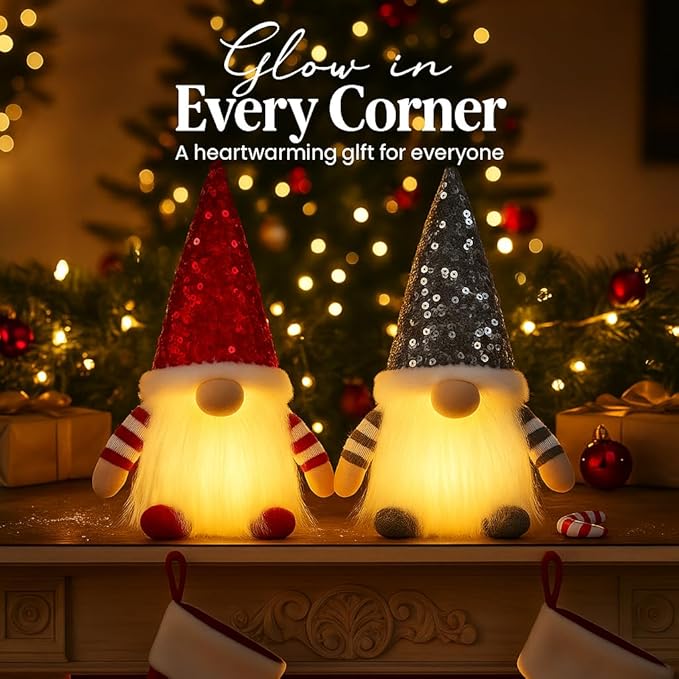 2PCS Christmas Gnomes Decorations and Christmas Decorations Indoor Lighted - 12" Handmade Swedish Santa Gnomes Plush Cute Christmas Decor Elf Gift Xmas Table