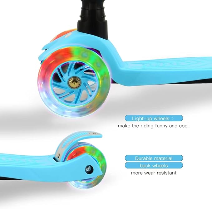 3 Wheel Scooter for Kids Ages 6-12,Kids Scooter with Light Up Wheels, Sturdy Deck Design, and 4 Height Adjustable Suitable for Kids Ages 3-12