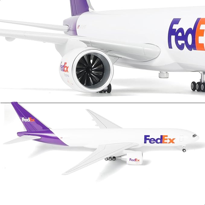 1/150 B777-300ER FedEx 18.5 inchs Large Diecast Airplane Model Kit with Stand - Collectible for Aviation Enthusiast Gift