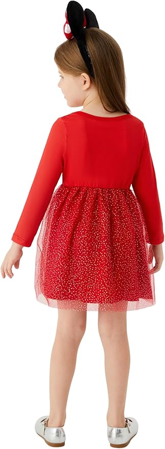 Disney Frozen Elsa Princess Cinderella Ariel Jasmine Rapunzel Baby/Toddler Dress, Ruffle Long-Sleeve Mesh Overlay Tulle Dress