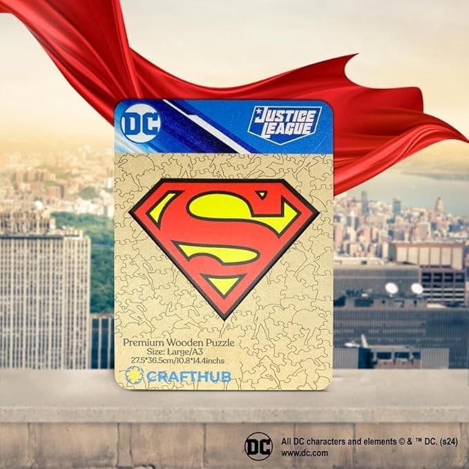 Crafthub DC Wooden Puzzles for Adults – A3 Size with 127 Pieces Wood Puzzles – Superman Logo – Jigsaw Puzzles with Unique Shapes – 10.8" x 14.3"