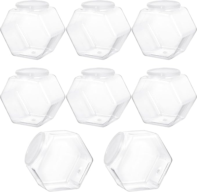 8 PCS Hexagon Plastic Jars, Clear Cookie Jars with Lids, Reusable Coffee Candy Display for Snacks, Cookie, Dog Treats, Coffee Pod(30 OZ)