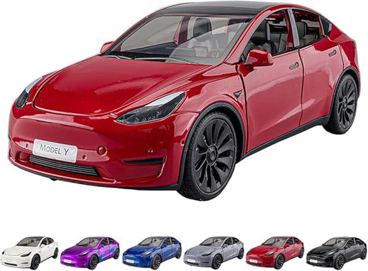 1/24 Scale Diecast Car Model Y, Alloy Diecast Toy Cars Pull Back Toys with Sound & Light, Vehicles Toys for Kids Gift Car Lovers Collection (1/24 Model Y -Red)