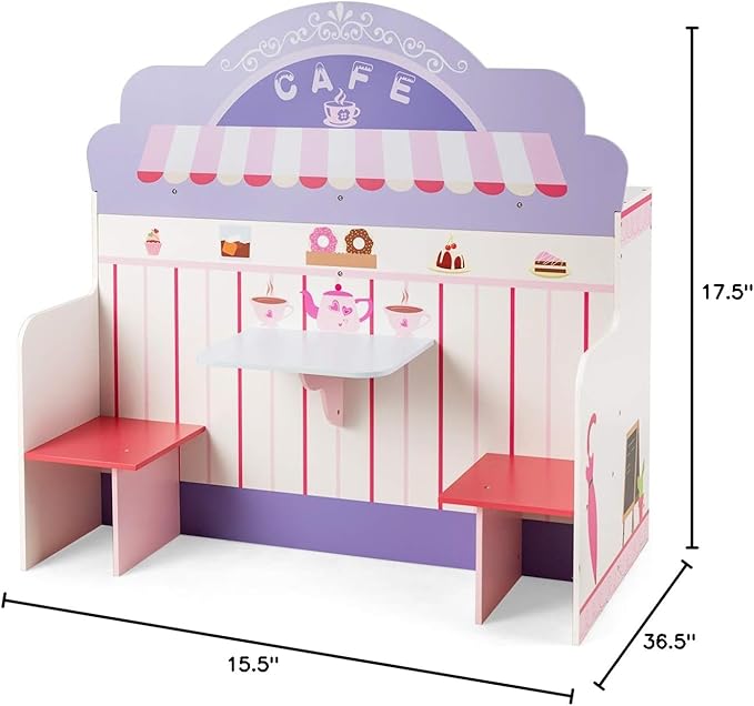 HONEY JOY Pink Kids Kitchen Playset, Double Side Little Chef Play Kitchen for Toddler & Cafe Shop, Cooking Utensil, Microwave, Storage Cabinet, Wooden Pretend Play Toy Kitchen Set, Gift for Boys Girls