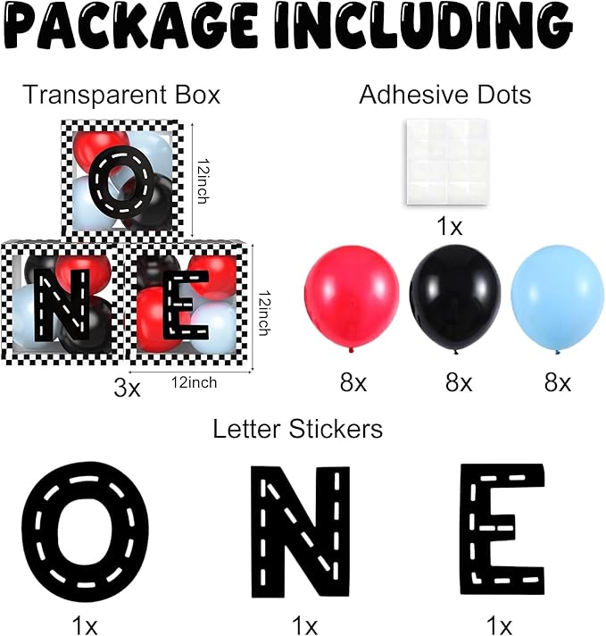 Fast ONE Birthday Decorations for Boys, Race Car Letters Boxes with Balloons, ONE Blocks for First lap around the track Formula one Theme 1st Birthday Photoshoot Props
