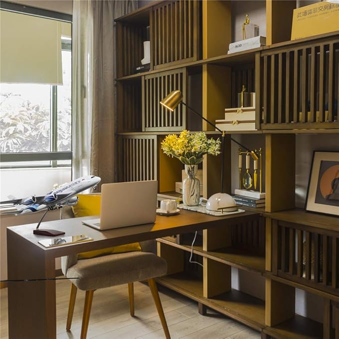 24-Hours 18" 1/160 Scale Airplane Desk Model Malaysia A380 Model Plane Collection with LED Light(Touch or Sound Control) Wood Stand & Gear Reg