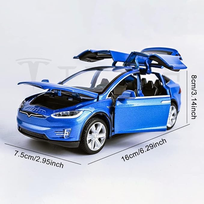 1:32 Scale Model X Alloy Car Diecast Vehicle with Lights and Music, Pull Back Toy for Kids, Mini Vehicles Gift, Children's Birthday Gift (Model X - Blue)