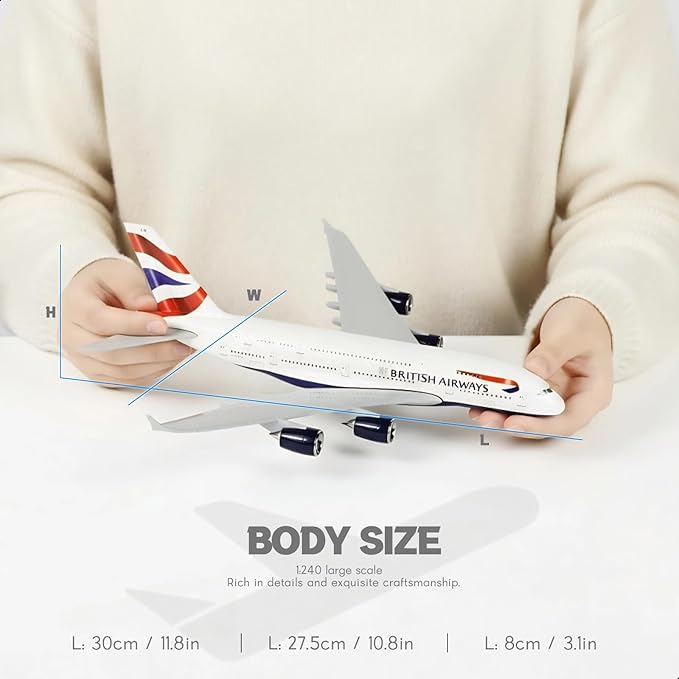 1/240 A380 British Airplane Model Kit (30cm L) for Airbus A380 Resin Plane Model with Display Stand for Adult Aviation Gift or Display Decoration