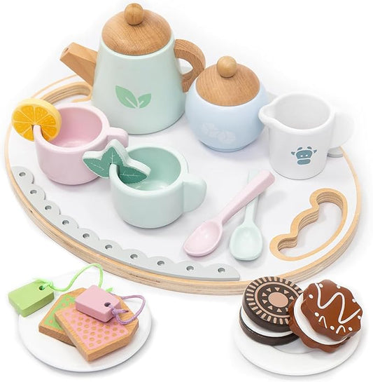 UMU® Wooden Tea Set for Kids – Pretend Play Tea Party Toy with Colorful Cups, Tea Bags, Lemon Slices & More – Montessori Role Play Toy for Ages 3 4 5 6