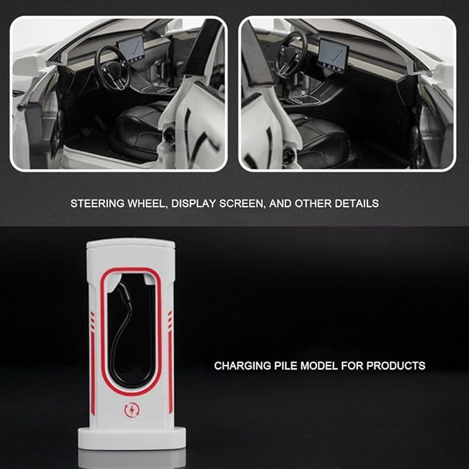 1/24 Model Y Toy Cars Alloy Diecast Model Car, Pull Back Mo-del Y Car with Light, Big Mo-del Y Diecast Cars Toy Suitable for Kids Adults Birthday Gift (White)