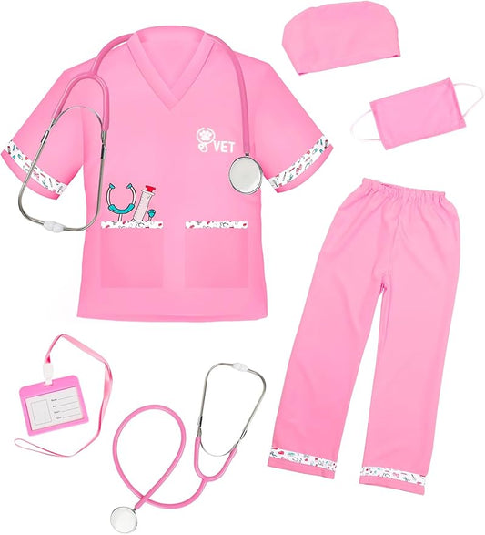 ANPHILE Kids Veterinarian Costume, Kids Doctor Vet Costume Outfit Pretend Play Dress Up Set for Career Day
