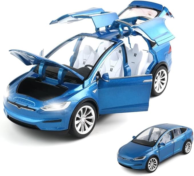 Zinc Alloy Model X Car Model,1:24 Scale Simulation Casting car Model Pull Back Diecast Toy Car, Mini Vehicles Toys with Lights and Music for Toddlers Kids Children Birthday Gift(Blue)