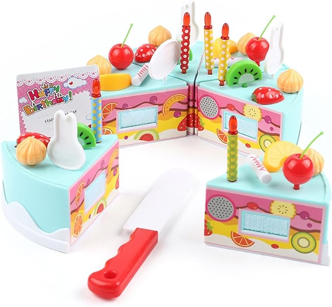 75PCS DIY Cutting Cake Set - Kids Play Kitchen Food Pretend Play Toy - Best for Girls Birthday Party Gift (75PCS Blue)