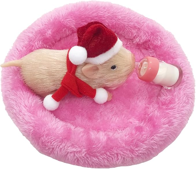 5 Inches Silicone Piglet with Accessories, Soft Mini Realistic Silicone Animals for Kids Christmast Gift（Christmas Dora）