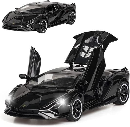 Diecast Toy Car Sian FKP37 Sports Model Car,Zinc Alloy Simulation Casting Pull Back Vehicles,1:32 Scale Supercar Toys with Lights and Music Sound for Toddlers Kids Children Boys Girls Gift (Black)