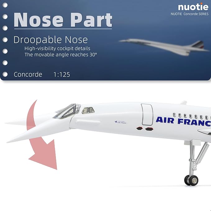 1/125 Scale Concorde Airplane Model Prebuilt Diecast Aircraft Miniature Kit Airplane for Air France Metal Model for Adults Collection or Gift