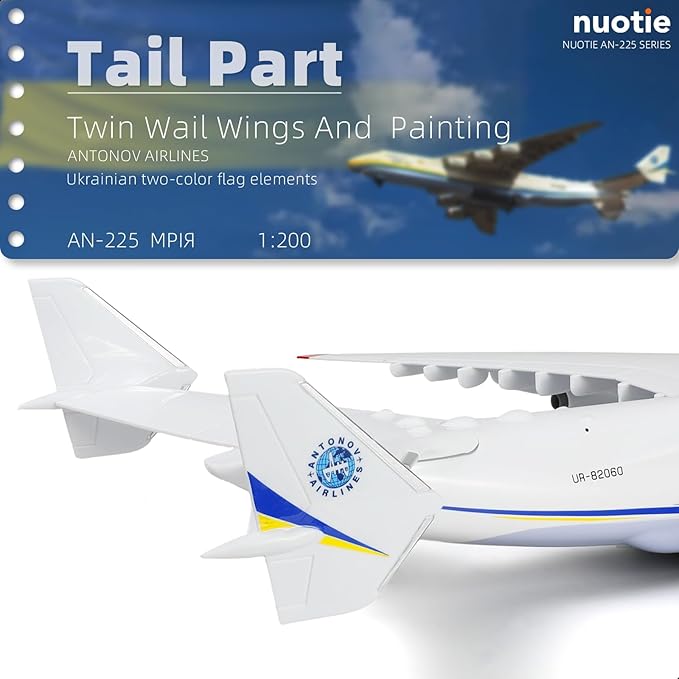 Antonov AN-225 Mriya 1/200 Scale Model Aircraft Kit 17.3 inch Ukraine Painted Metal Diecast Transport Aircraft Miniature with Display Stand Adult Airplane Model Kits Gift