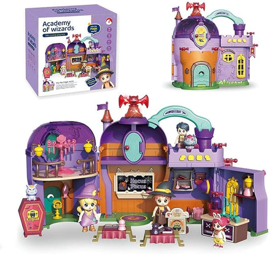 Halloween School of Witchcraft and Wizardry Mini Doll House, Lightweight and Portable Toy Castle, Suitable for Exercising Children's Imagination, Gifts for Boys and Girls (Wizard School)