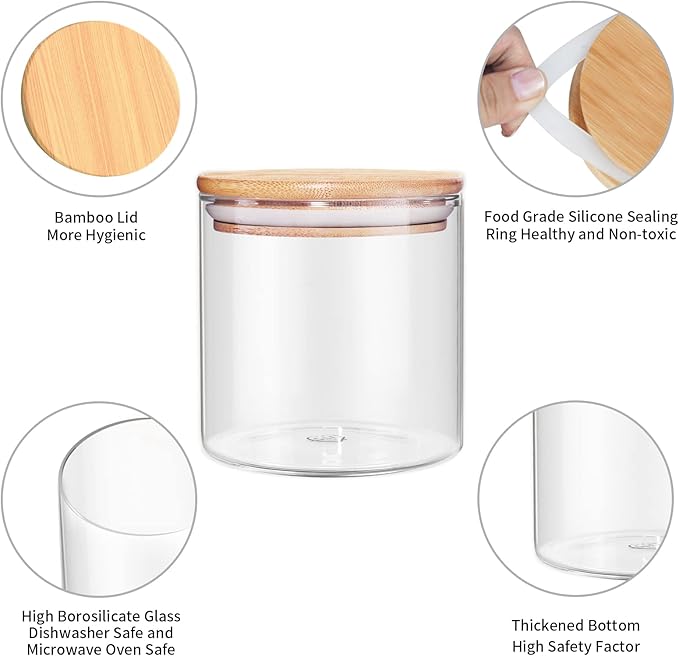 18 Oz/550 ML Glass Jar with Lid, Clear Thickened Version Glass Storage Containers with Sealed Bamboo Lid, For Coffee, Sugar, Spices, Tea, Beans, Candy, Cookie