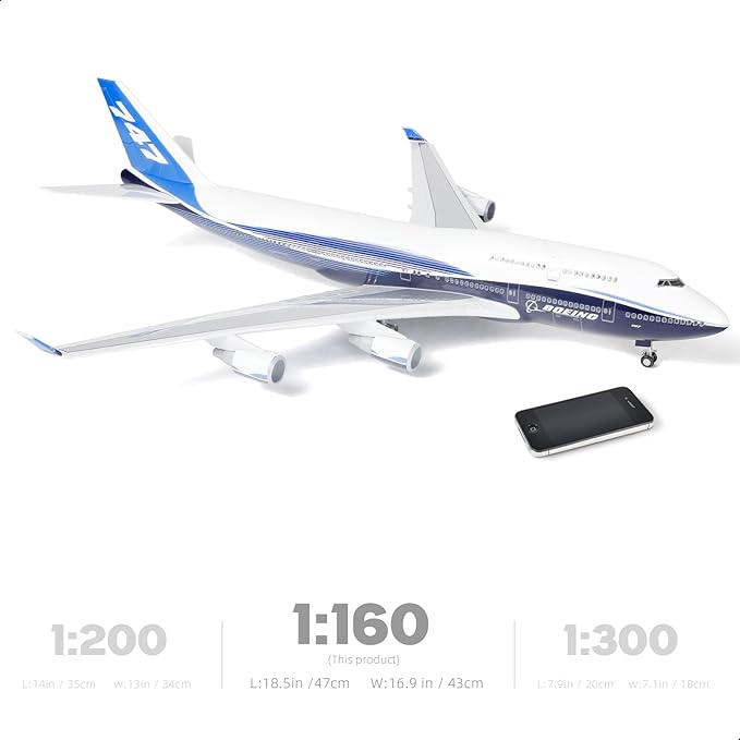 747 Dreamliner 1/160 Large Scale Airplane Model -17 inches (Long) 747 Die-cast Airplane Model for Adult -Model Plane 747-400 with Stand for Aviation Enthusiasts Gifts or Display Decorations