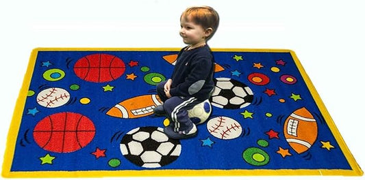 Mybecca Kids Rug Sport Blue Area Rug 5x7 (Approx : 4'11" X 6' 10") Non Slip Gel Backing
