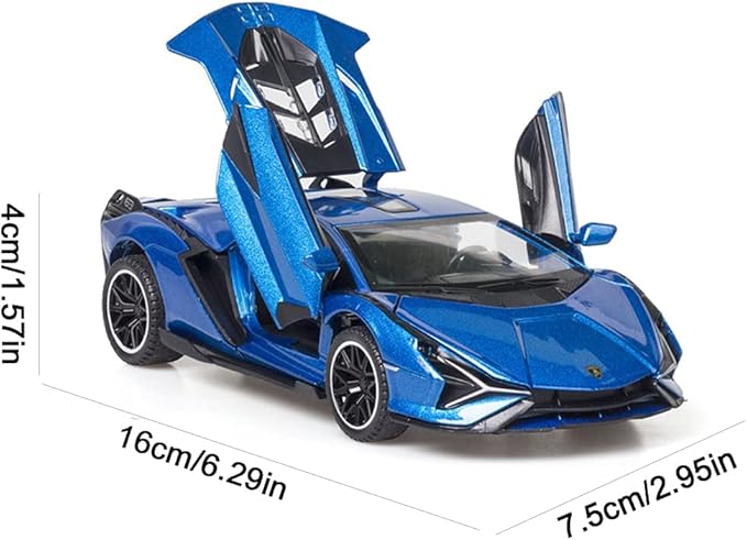 Diecast Toy Car Sian FKP37 Sports Model Car,Zinc Alloy Simulation Casting Pull Back Vehicles,1:32 Scale Supercar Toys with Lights and Music Sound for Toddlers Kids Children Boys Girls Gift (Blue)