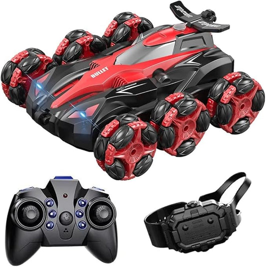 Spray 6 ruedas Rc Stunt Car Pulverización 360 grados Flip Rotating Drift Doble cara Rc Cars Juguetes de Control remoto LRE (red)