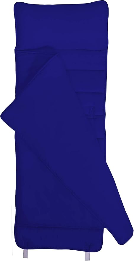 EVERYDAY KIDS Nap Mat with Removable Pillow - Navy - Carry Handle with Straps Closure, Rollup Design, Soft Microfiber for Preschool, Daycare, Travel Sleeping Bag - Ages 3-6 Years