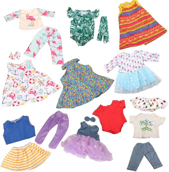10 Sets of 18 Inch American Doll Clothes, Including 10 of Doll Clothing Dress Outfits for Gift Dolls, Birthday Gifts for Kids