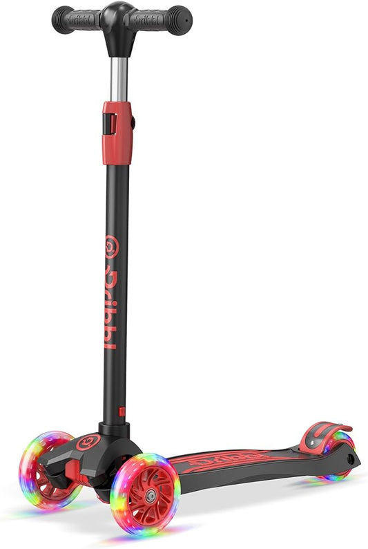 3-Wheel Kids Scooter - Lean-to-Steer Technology, Adjustable Height Handlebar, Anti-Slip Deck, Scooter for Boys & Girls Ages 3+, Child Safety Approved, Support Rider Up To 165 lbs, Black and Red