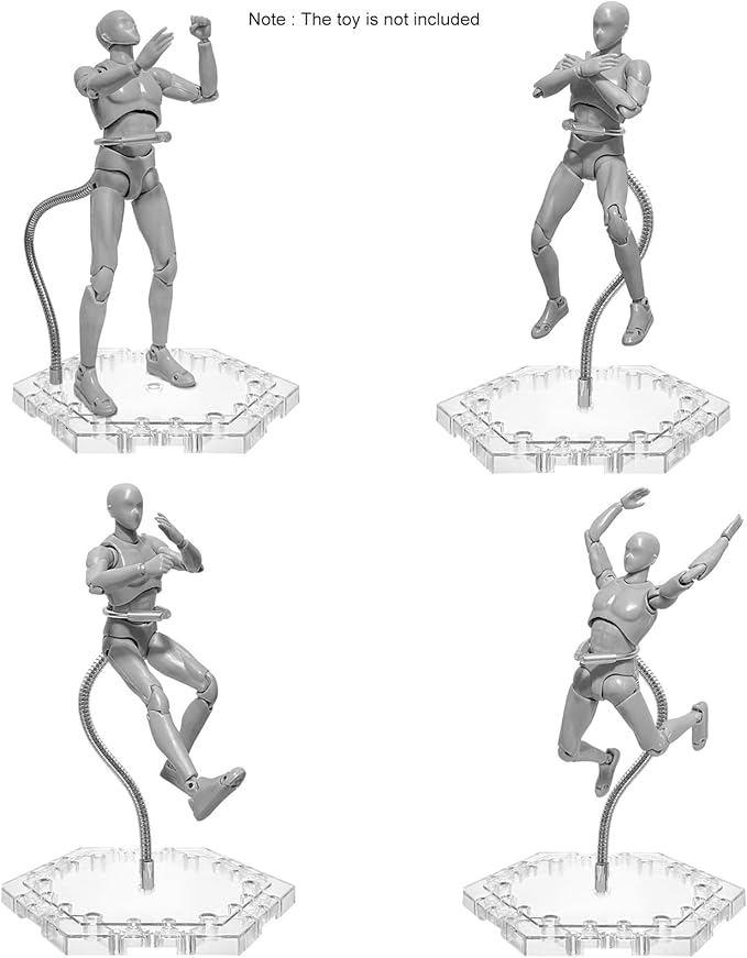 16-Pack Clear Adjustable Action Figure Stand with Metal Clips & Flexible Arms – Action Figure Display Stand for Figures Compatible with Gundam HG/RG/SD 1/144 Scale