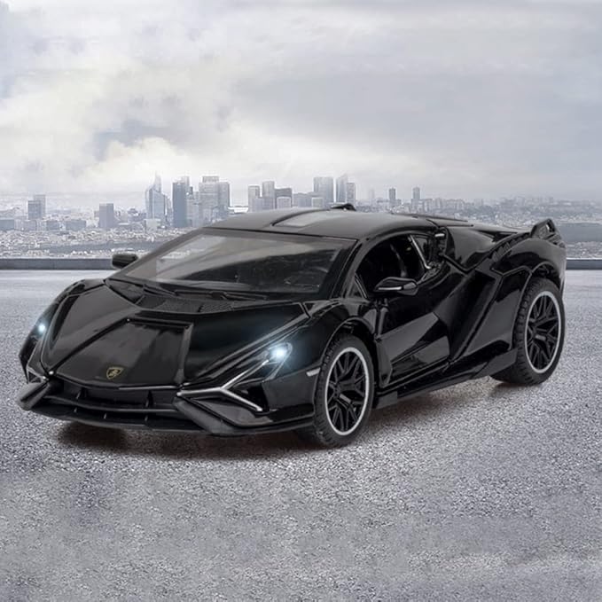 Diecast Toy Car Sian FKP37 Sports Model Car,Zinc Alloy Simulation Casting Pull Back Vehicles,1:32 Scale Supercar Toys with Lights and Music Sound for Toddlers Kids Children Boys Girls Gift (Black)