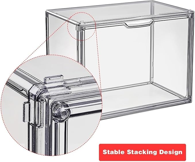 Clear Stackable Plastic Storage Bins with Magnetic Lid, Dustproof Book & Cosmetic Display Cases, Large Figures Collectibles Showcase, Shoe Box, Protection Organizer (Gray, L-3 Pack)