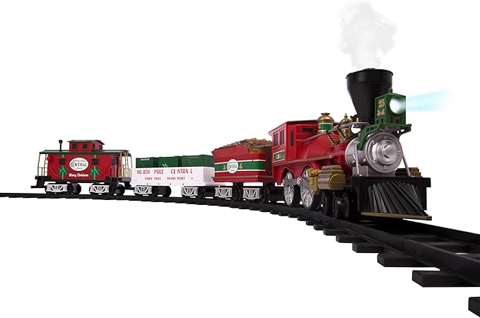 Lionel Battery-Operated North Pole Central Freight Toy Train Set with Bluetooth, Locomotive, Train Cars, & Track with Authentic Train Sounds, Lights, & Water Vapor Smoke Effects for Kids 4+
